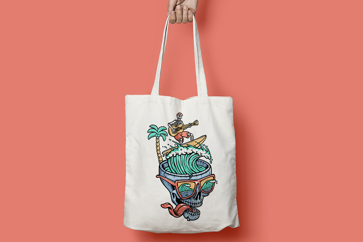 Skull surfing while playing guitar, a Person Illustration by gunaonedesign (Photo 3 of 4)