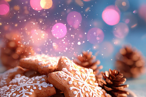 Festive gingerbread cookies with cinnamon and pine cones, a Holiday Photo by AlyaAnd