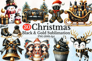 Watercolor Black & Gold Christmas C