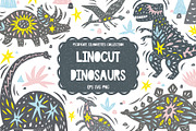 Linocut Dinosaurs Silhouettes, a Graphic by PicByKate (Thumbnail 1 of 8)