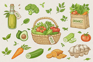 Organic Food and Eco Grocery Kit, a Food Illustration by Artspace