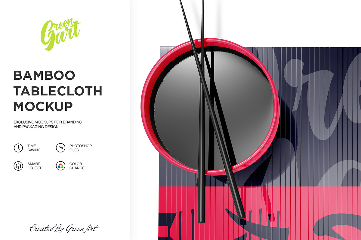 Bamboo Tablecloth Mockup - Top View, a Mockup by Green Art (Photo 4 of 5)