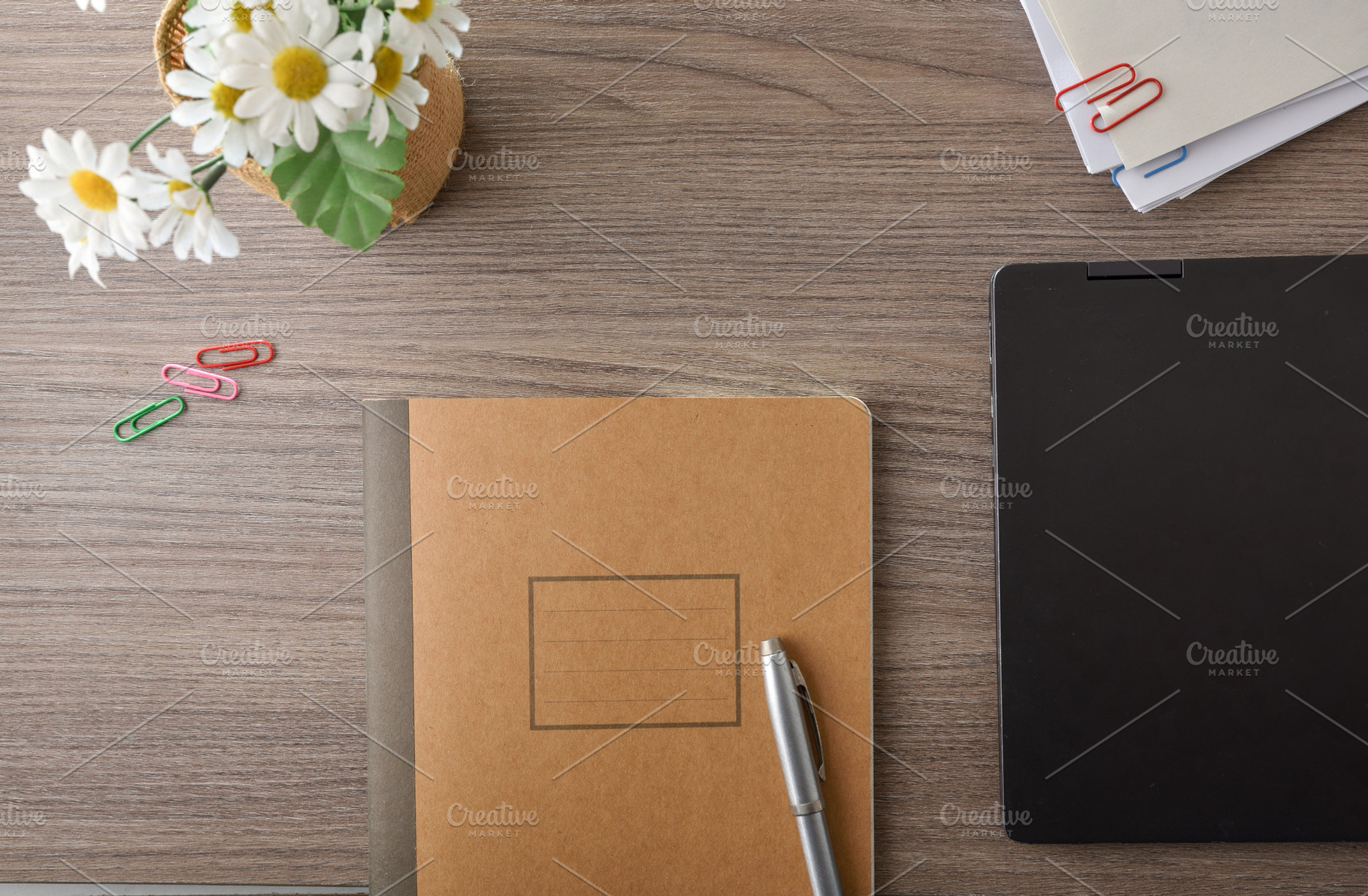 Blank Notebook and Laptop on Wooden Desk, a Business Photo by Davizro's Market