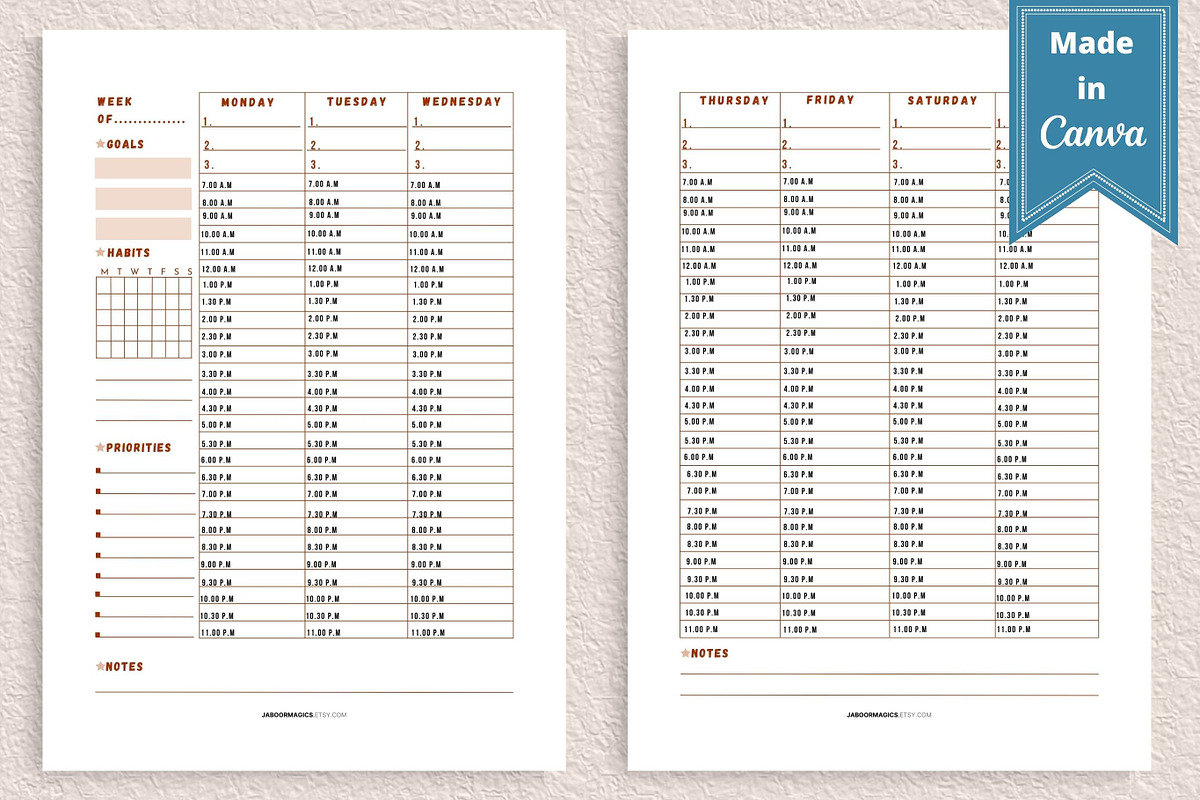Weekly Planner Template, Canva, a Templates & Theme by Jaboor Magics (Photo 2 of 5)