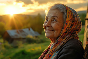 Smiling elderly woman enjoying a sun, a Photo by Iftikhar Alam