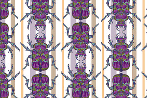 Floral Beetles Blue-Violet Vector, a Pattern Graphic by NayaChu
