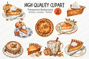 Pumpkin Pie Watercolor Clipart PNG