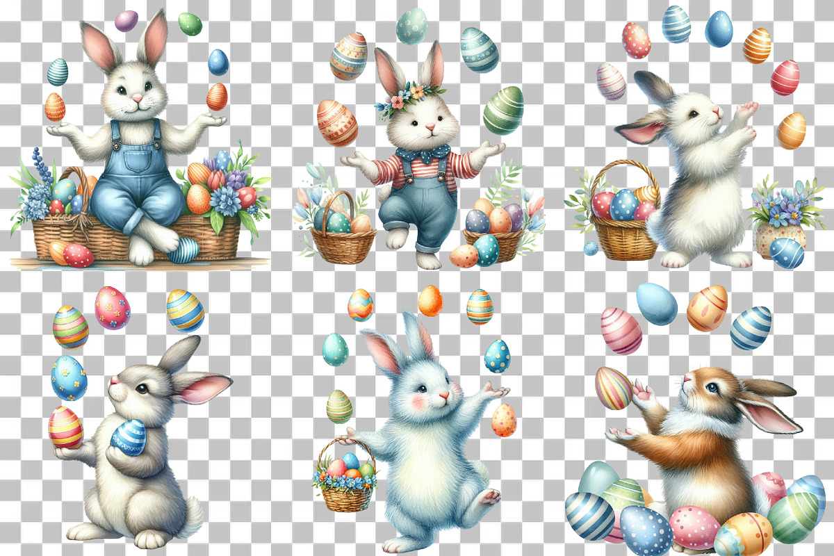 Bunny Juggling easter egg Clipart, an Illustration by DreamCafeArt (Photo 3 of 6)
