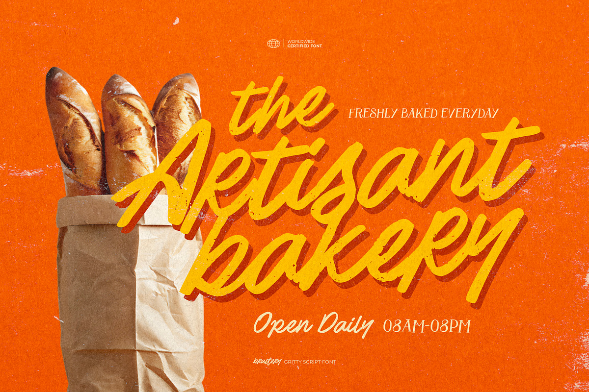 Bruttery - Gritty Script Font, a Script Font by ikiiko (Photo 2 of 7)