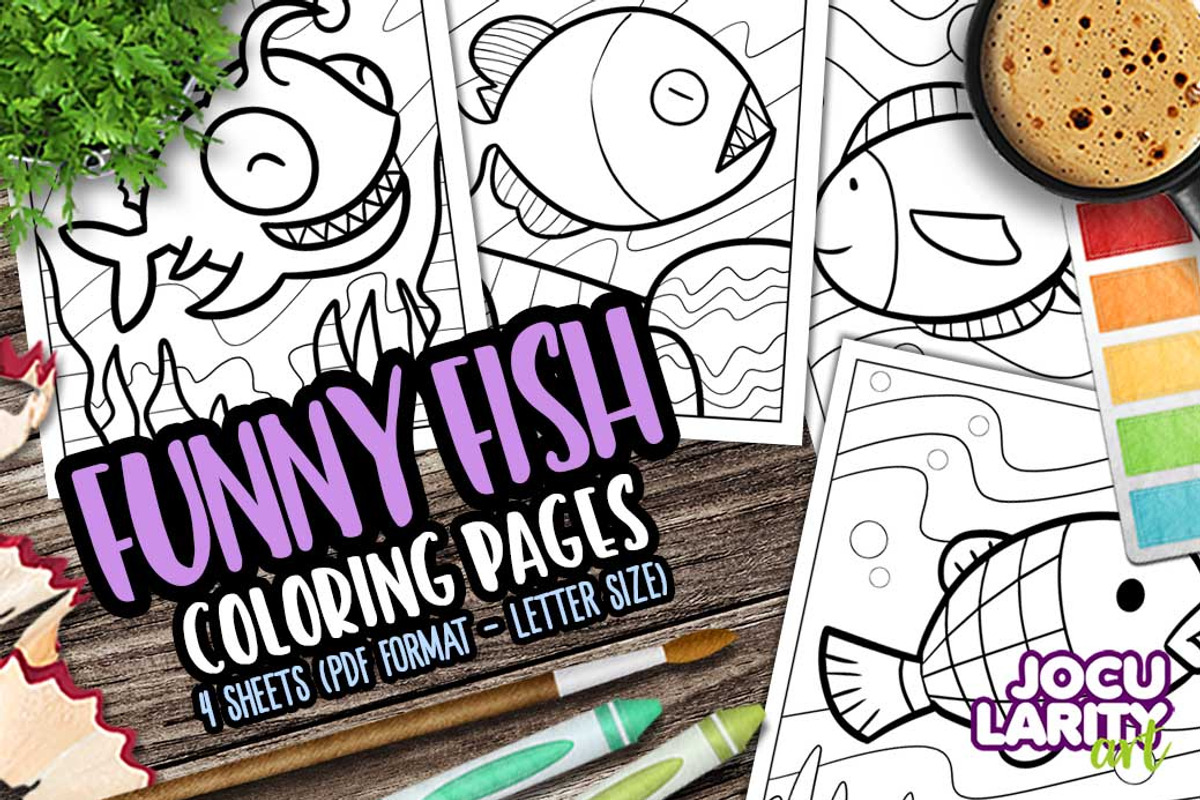 Funny Fish Cartoon Coloring Pages, an Animal Illustration by Jocularity Art (Photo 1 of 3)