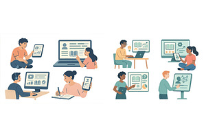 Students engaging in online learning, an Education Illustration by ZinetroN