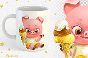 Piglet with ice cream and cherry, an Animal Illustration by Azuzlikus (Thumbnail 2 of 4)