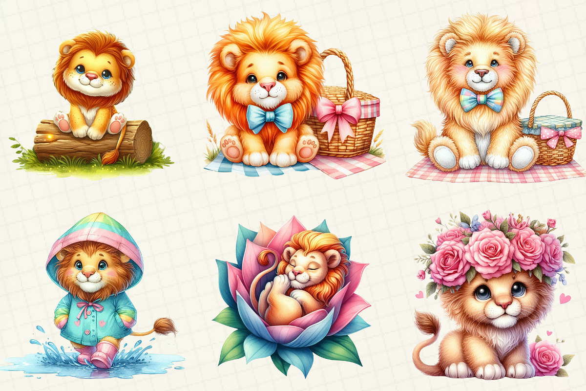 Cute Spring Lion Clipart, an Illustration by OK Design (Photo 3 of 5)