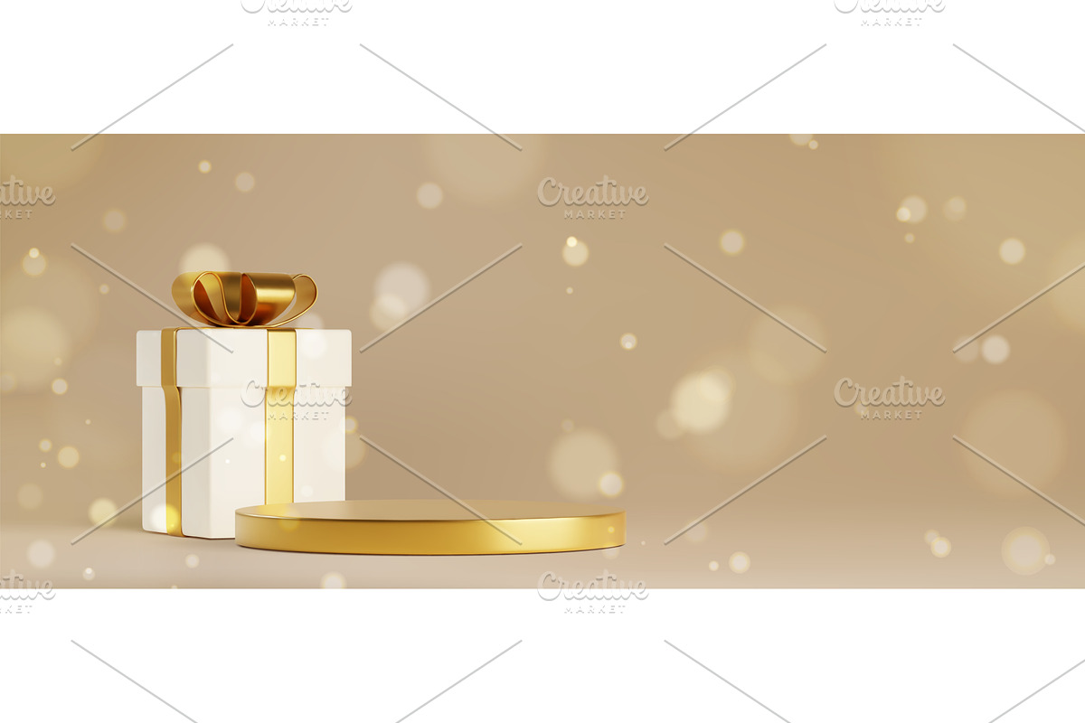 Gift box on round golden platform, an Illustration by art PVP - market