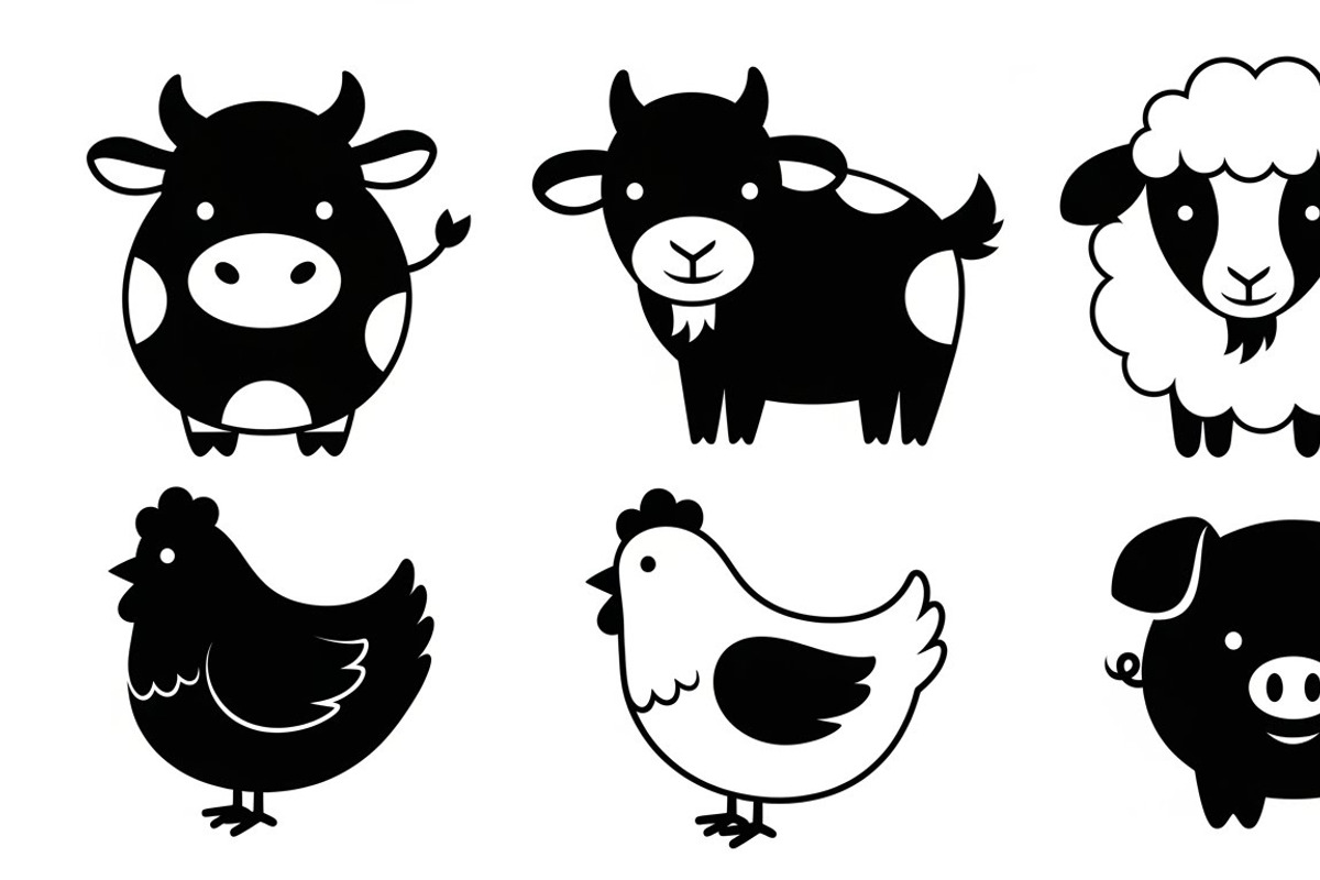 Cute Farm Animal Silhouette Bundle, an Illustration by hafijul (Photo 14 of 51)