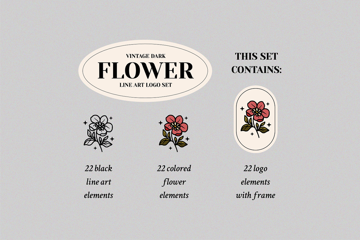 Vintage Dark Flower Lineart Logo Set, an Object Graphic by Artflorara (Photo 2 of 8)