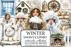Watercolor Winter Snowy Clipart, an Illustration by Libby Wishes