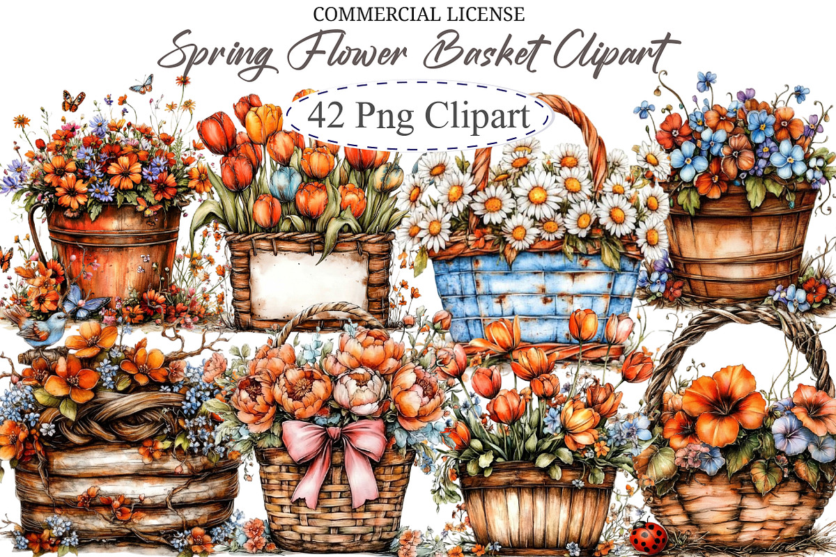 Spring Flower Basket Clipart, an Illustration by designcity5 (Photo 1 of 5)