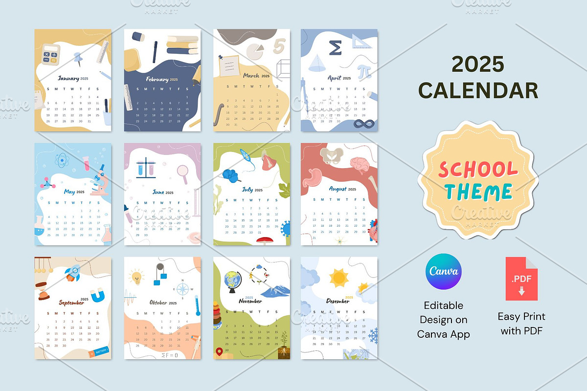 2025 Calendar-School Theme, a Presentation Template by ryelart.design (Photo 1 of 11)