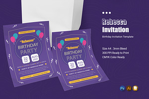 Rebecca Purpleist Birthday Invitatio, an Invitation Template by Esensifiksi.studio