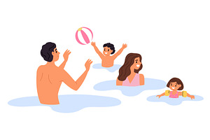 Happy family swims in sea. Father, a Person Illustration by Vectorbuum