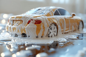 Car being washed with soap foam in b, a Photo by Tanuart