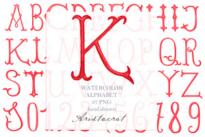 Watercolor letters numbers