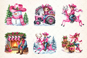 Pink Christmas Cowboy Clipart PNG