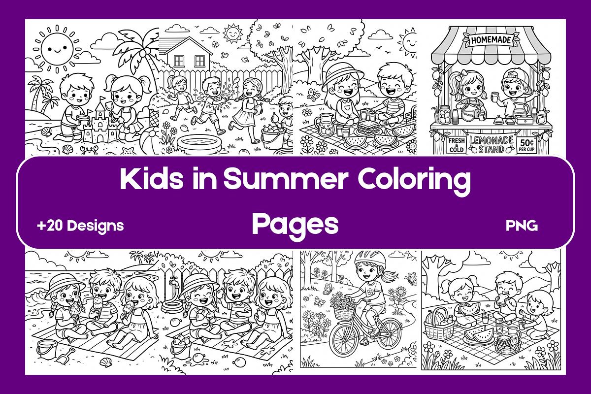 Summer Kids Coloring Pages, a Person Illustration by BerryPieArt (Photo 1 of 3)