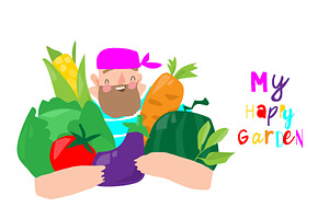 Cartoon Farmer holding Big, an Animal Illustration by Maria Starus