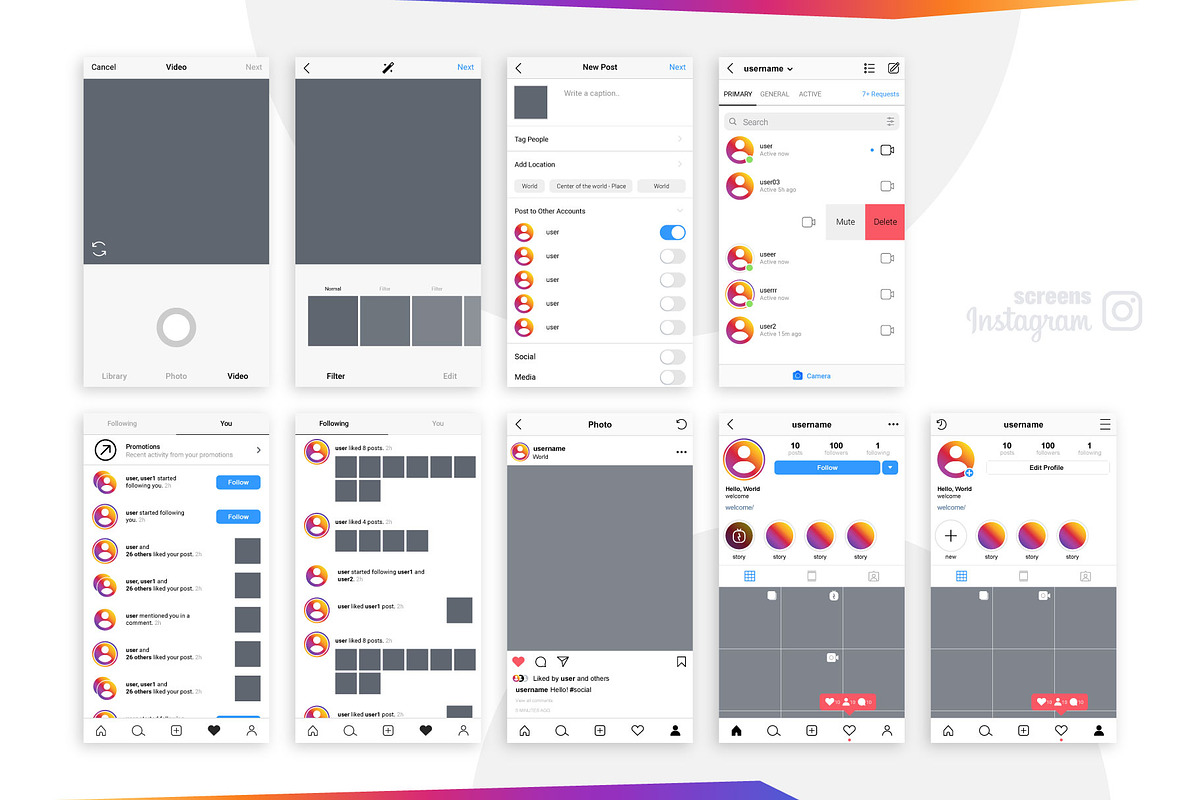 Instagram Screens Templates Bundle, a Social Media Template by karnofff (Photo 5 of 26)