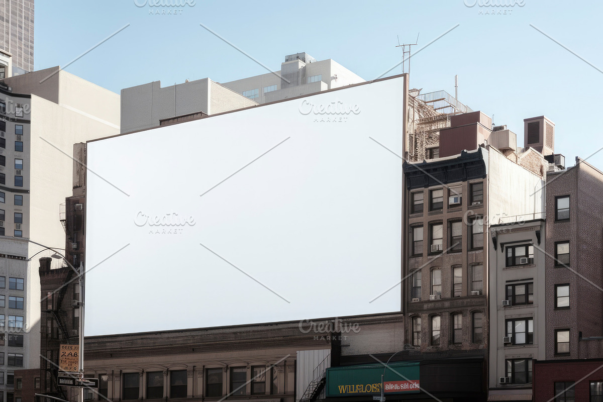 Empty billboard at wall building on city street. Ilustration. Ge, an Illustration by SZ IMAGE