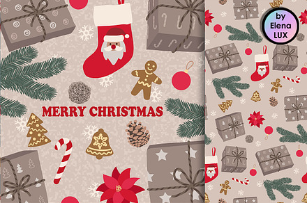 Christmas greeting card and seamless