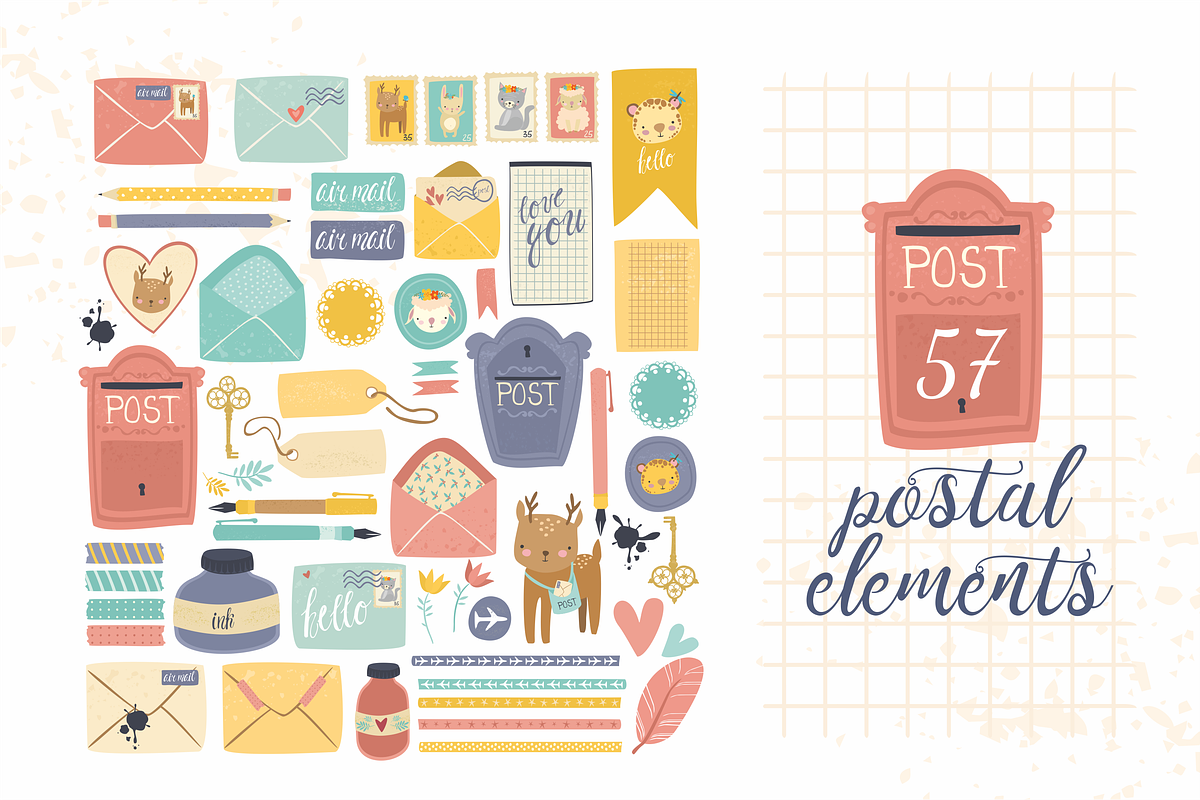 Postal elements set, an Animal Illustration by Lesya Skripak (Photo 3 of 4)