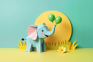 Cute paper-cut elephant with balloon, a Photo by rarrarorro