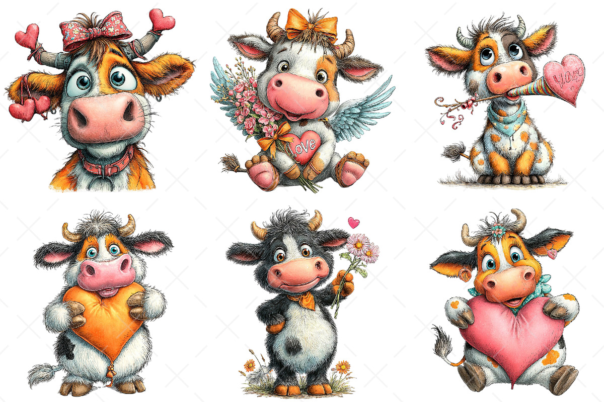 Quirky Valentine Funny Cow Clipart, an Illustration by Craft Nest (Photo 10 of 10)