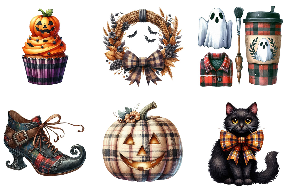 Halloween Autumn Plaid Clipart, an Illustration by DreamArtGraphic (Photo 2 of 5)