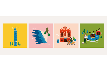Hand Drawn Style Taiwan Landmarks