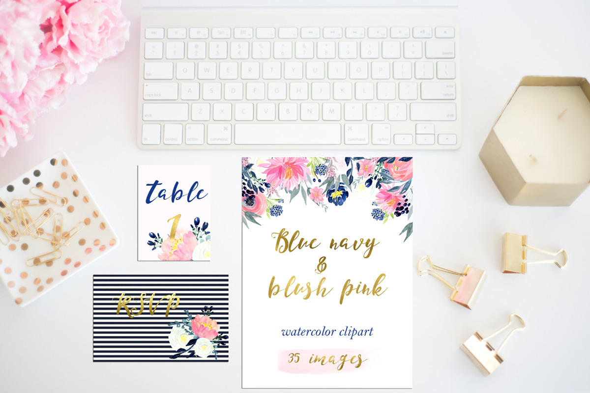 Navy blue & blush pink flowers, a Texture Illustration by LABFcreations (Photo 5 of 6)
