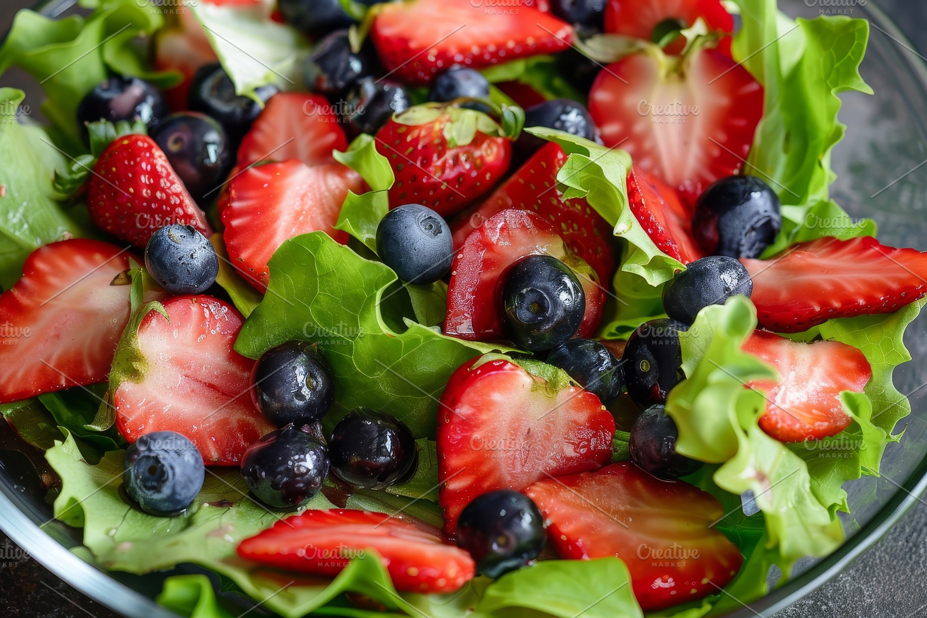 A vibrant salad features crisp lettu, a Photo by Tanuart