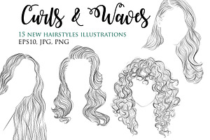 15 Curly And Wavy Hairstyles Vector