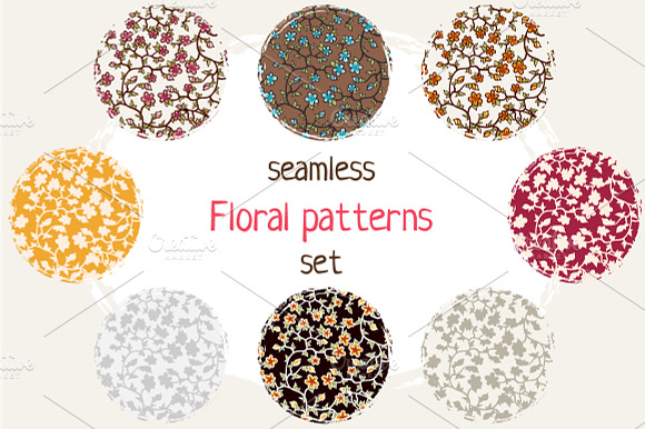 Floral seamless patterns set preview 6