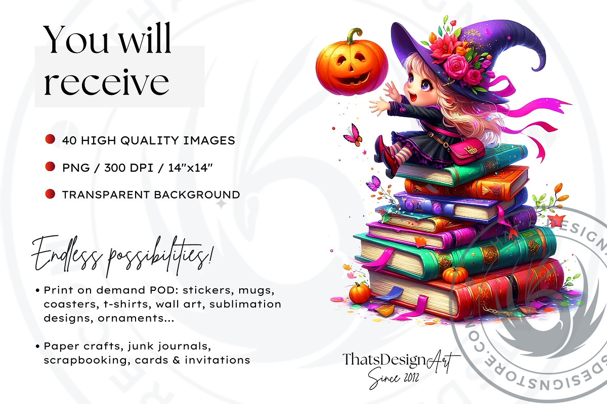 Playful Halloween witches cliparts, a Seasonal Illustration by ThatsDesignArt (Photo 2 of 10)