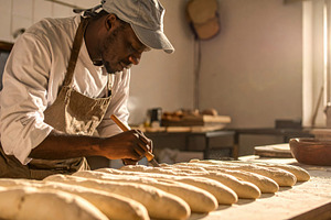 Artisan Baker Scoring Fresh Baguette Dough, a Food & Drink Photo by Davizro's Market