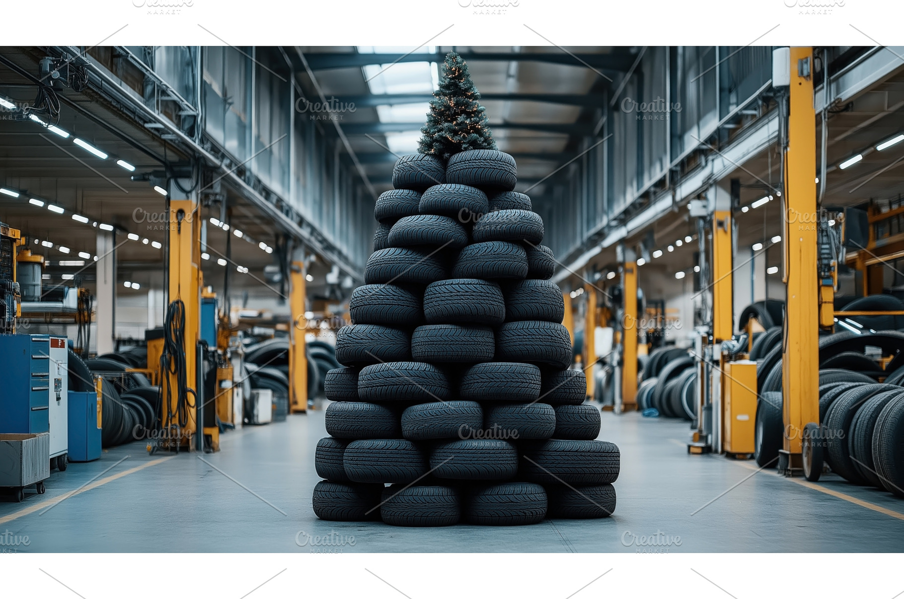 Stack of tires arranged in a pyramid, an Industrial Photo by Sergey Kotenev