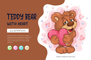 Cute Teddy Bear with Heart. T-Shirt., an Animal Illustration by KENO Mascots (Thumbnail 1 of 3)