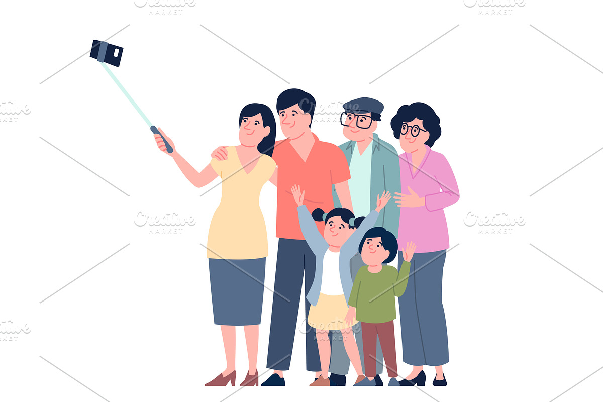 Happy family selfie. Children with, a Person Illustration by LadadikArt