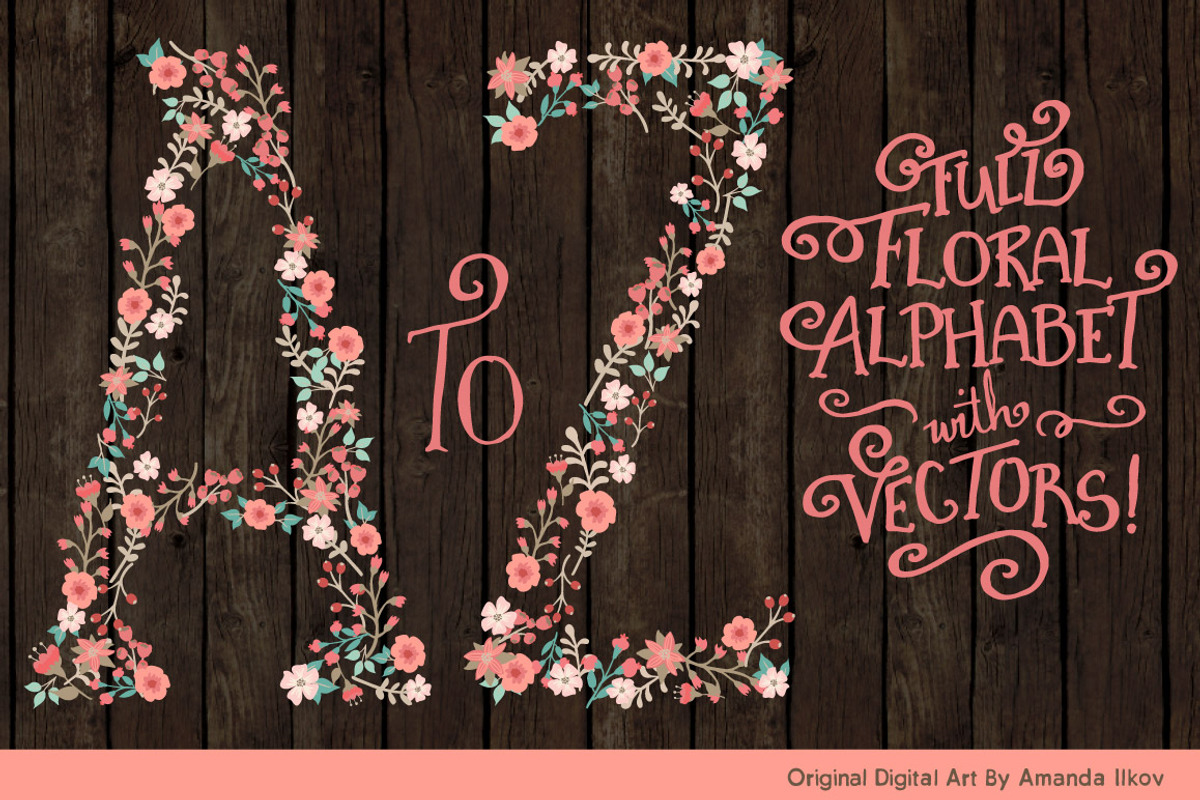 Mint & Coral Floral Alphabet Clipart, an Illustration by Amanda Ilkov (Photo 2 of 5)