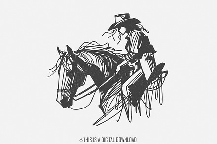 Western Cattle PNG, Retro Cowgirl, an Illustration by SharpMarketplace
