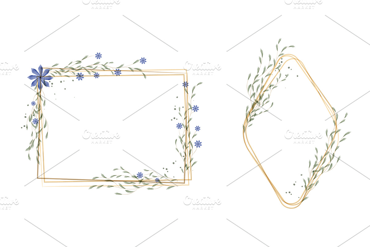 Elegant watercolor frames with blue, an Illustration by okskukuruza